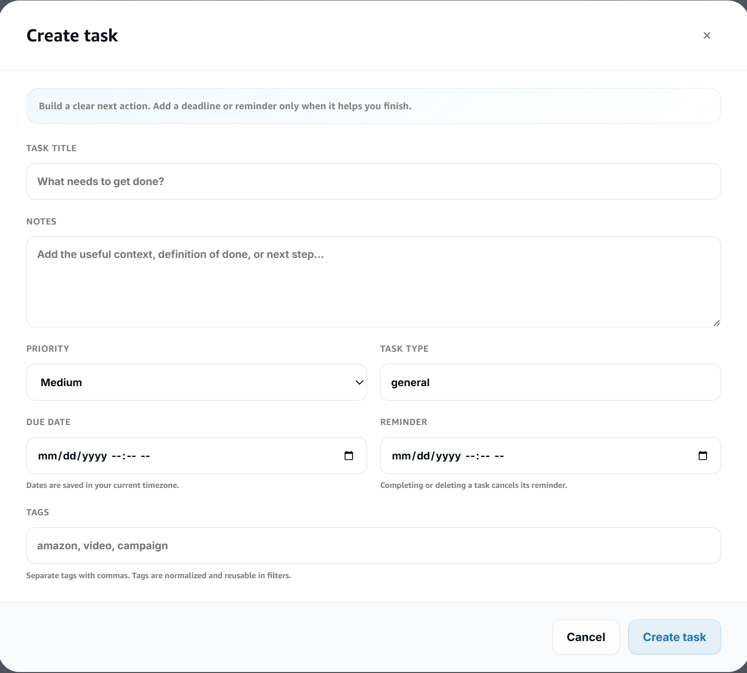 Logie5 create task form